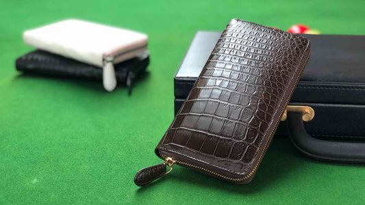 クロコダイル革|ラウンドファスナー長財布|マット加工 ブラウン|First Reach