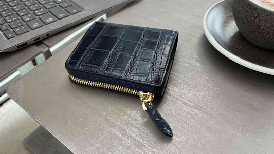 ネイビークロコダイルL字ジップウォレット|ミニ財布