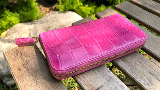 クロコダイル革|ラウンドファスナー長財布|シャイニング加工 ピンク|First Reach