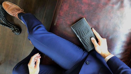 クロコダイル革|薄いミニマル長財布|センター取り|マット加工 黒/黄|Shakhnoza