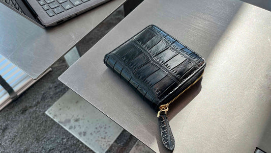 クロコダイル革|ラウンドジップウォレット|マット加工 黒/新橋|Shakhnoza