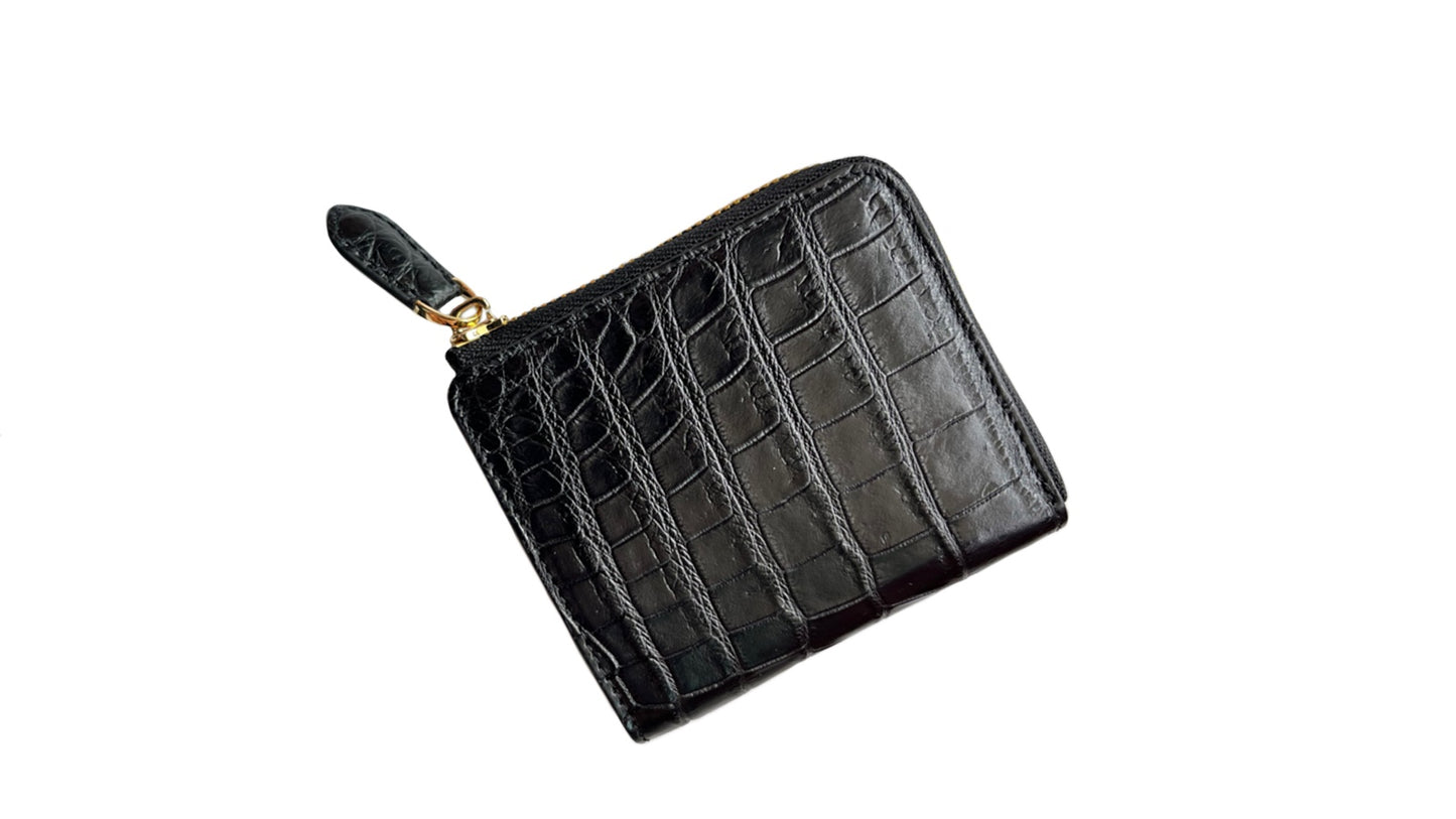 ブラッククロコダイルL字ジップウォレット|ミニ財布