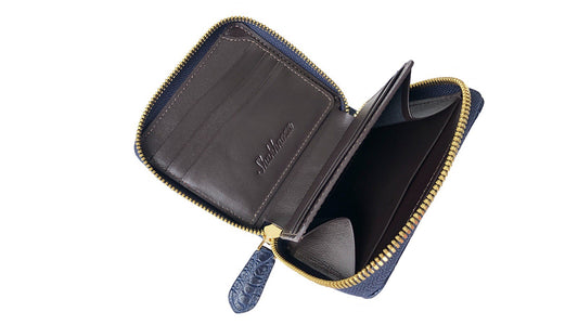 ネイビー色クロコダイル革のジップウォレット|ミニ財布