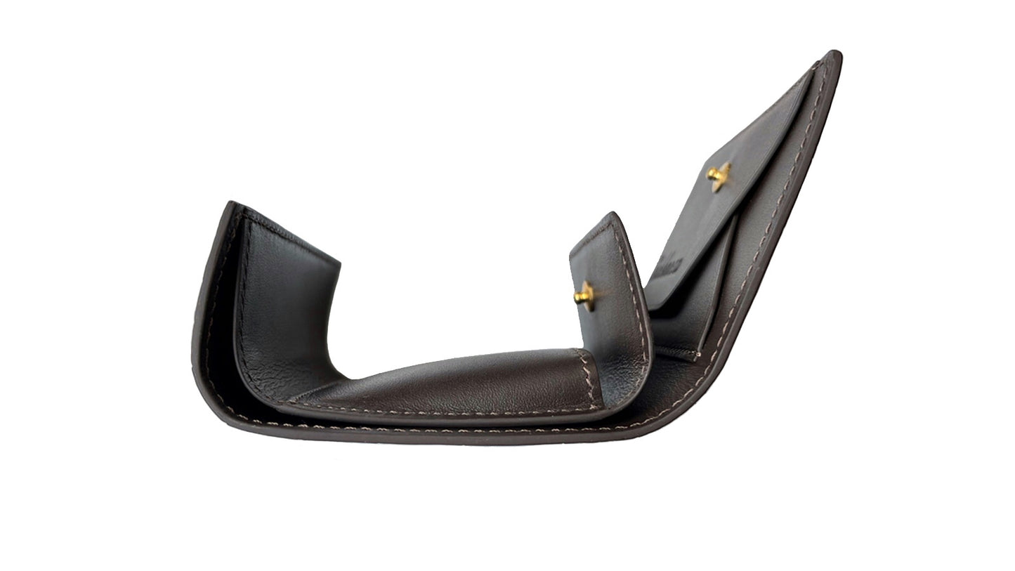 お札が折れないクロコダイル革三つ折りミニ財布 ネイビー/ダークブラウン