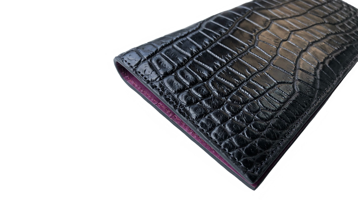 マット加工クロコダイルレザーブラックの薄型長財布 外観
