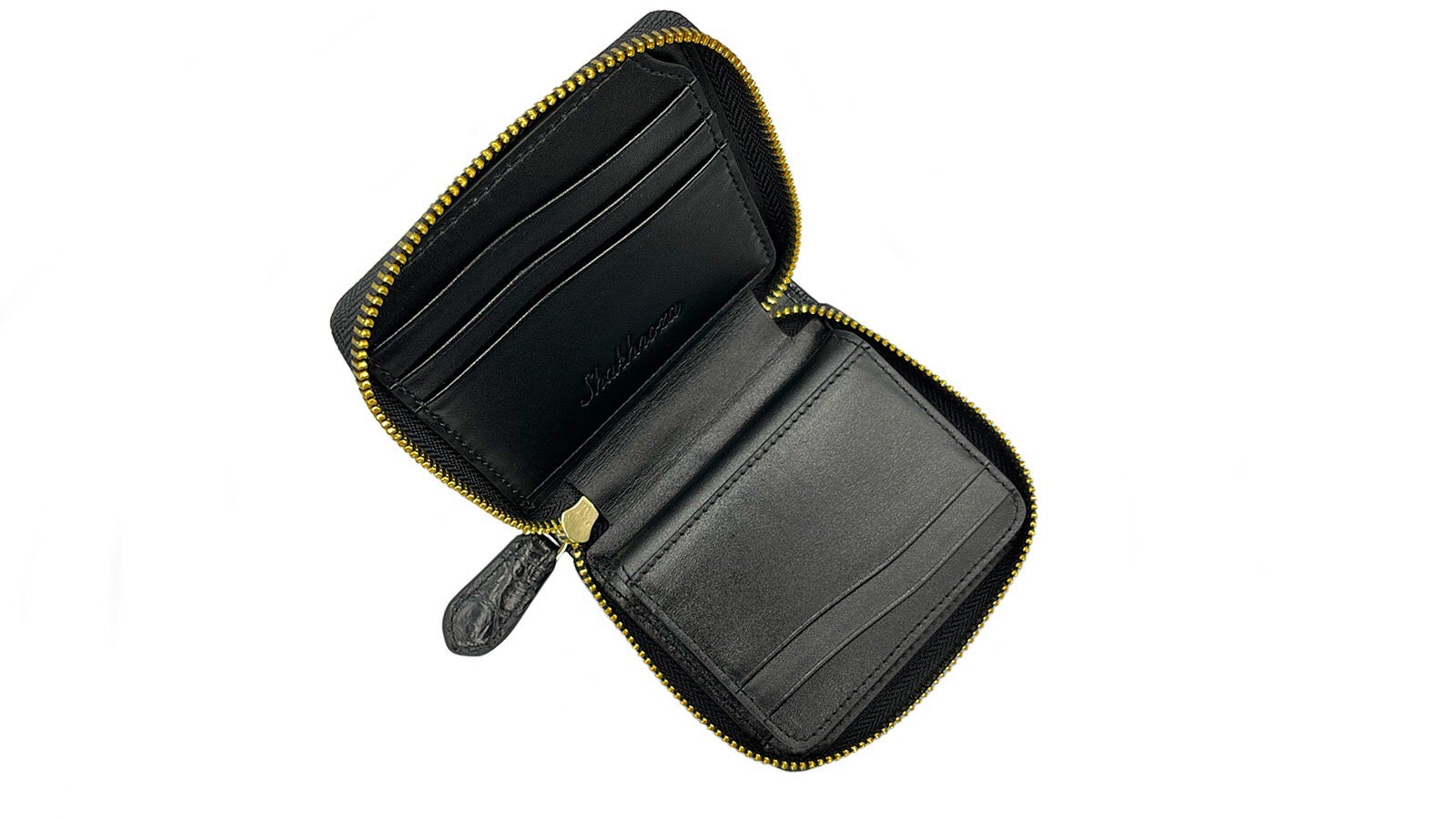 ブラック色クロコダイル革のジップウォレット｜ミニ財布