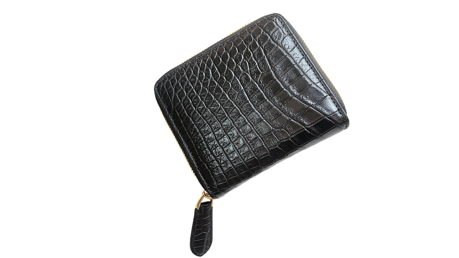 ブラック色クロコダイル革のジップウォレット｜ミニ財布