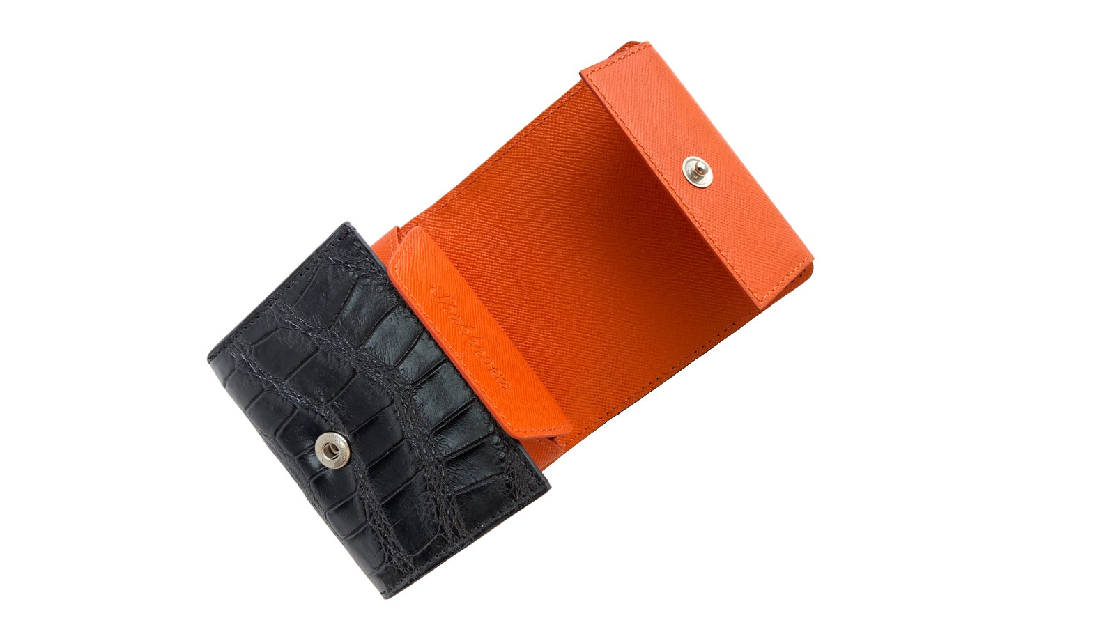 二つ折り財布 マット加工 総クロコダイル(黒)クロコダイル財布