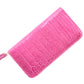 シャイニング加工のクロコダイル革ピンク色ラウンドファスナー長財布
